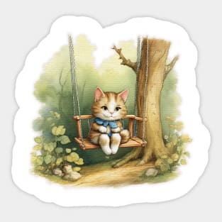 Cat sitting on a swing Sticker